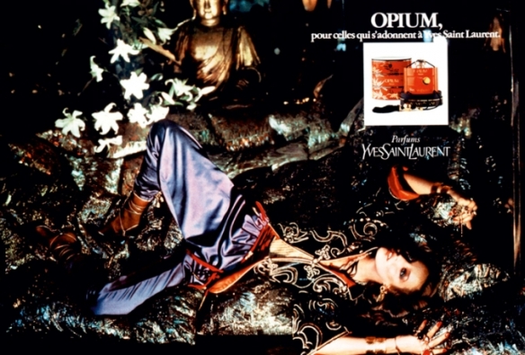 Opium ad, 1977, featuring Jerry Hall. Photo: Helmut Newton. Source: Marieclaire.it