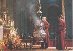 The large incense thurible at the Cathedral of Santiago de Compostela. Source: catholicpilgrim.org 